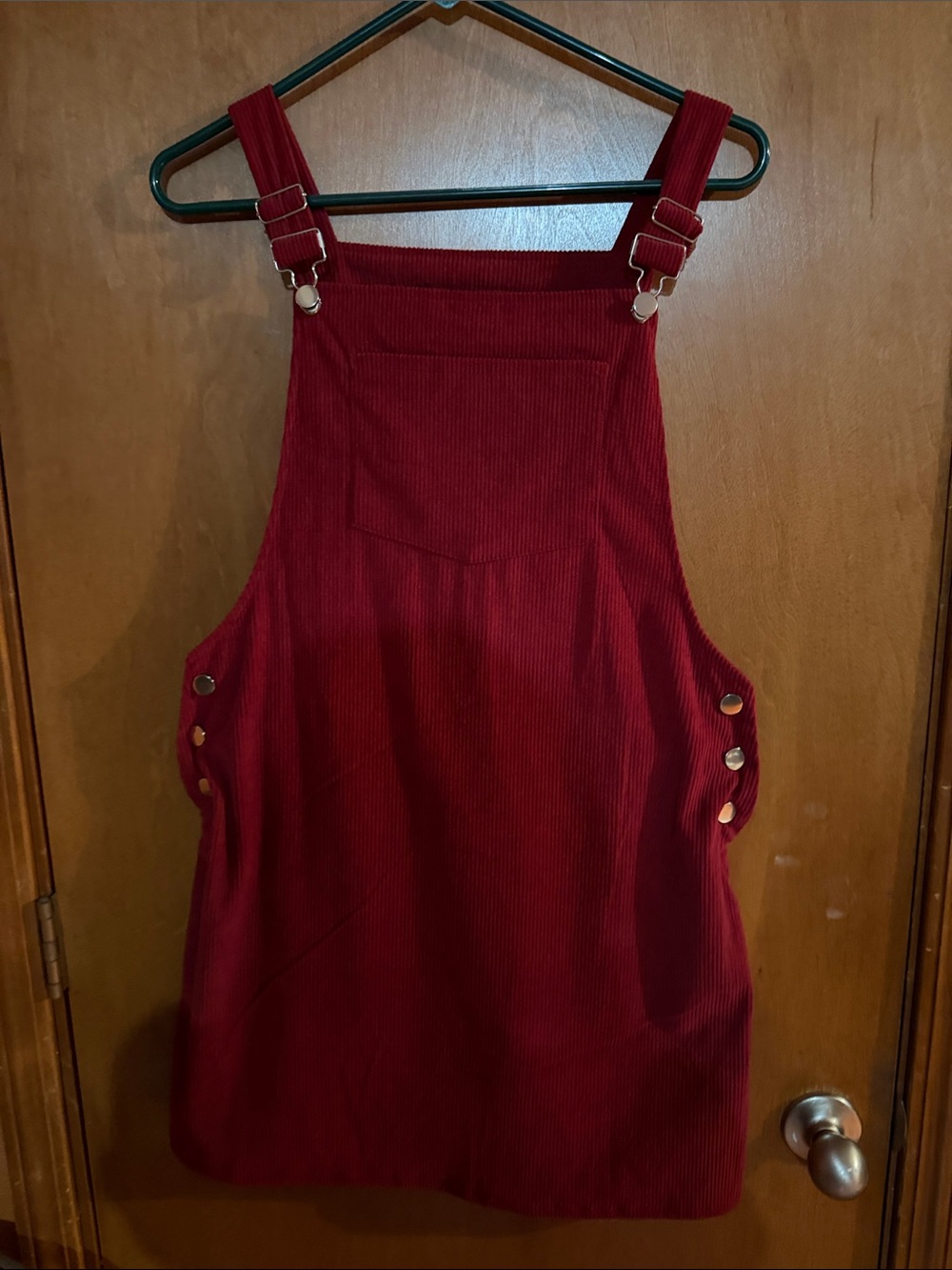 Women's Red Corduroy Pinafore Dress - Casual Overall Style